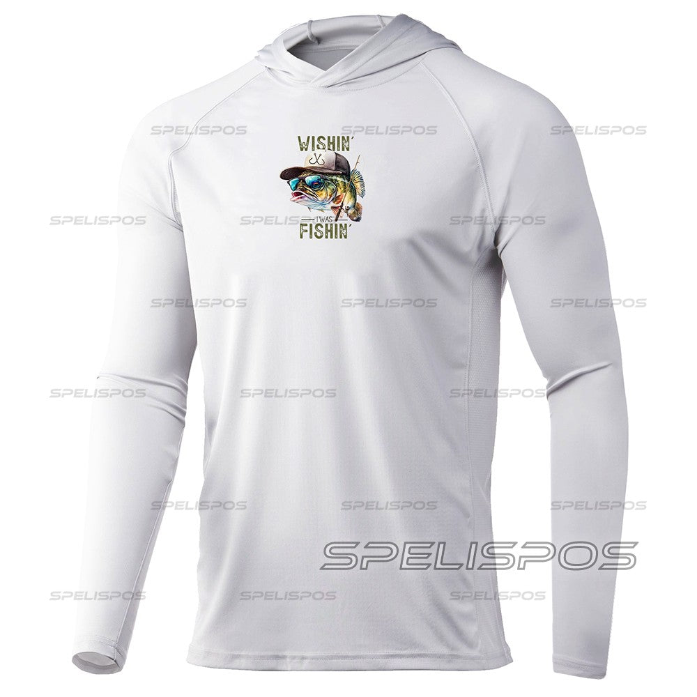 Camiseta de Corrida Masculina Manga Longa Branca com Capuz para Pesca, Roupa de Sol com Proteção UV 50+, Blusas e Moletom, Vestido de Surf