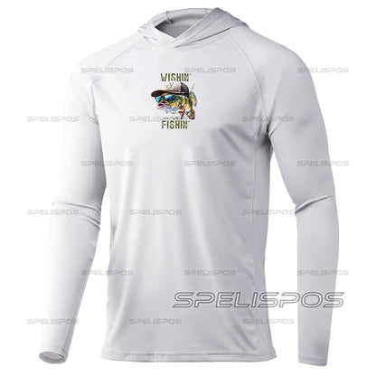 Camiseta de Corrida Masculina Manga Longa Branca com Capuz para Pesca, Roupa de Sol com Proteção UV 50+, Blusas e Moletom, Vestido de Surf