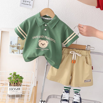 Roupa de menino ootd estilo coreano para crianças, roupas de bebê, moda infantil, roupas para crianças, ternos de algodão, conjunto casual de 2 peças com polo para crianças