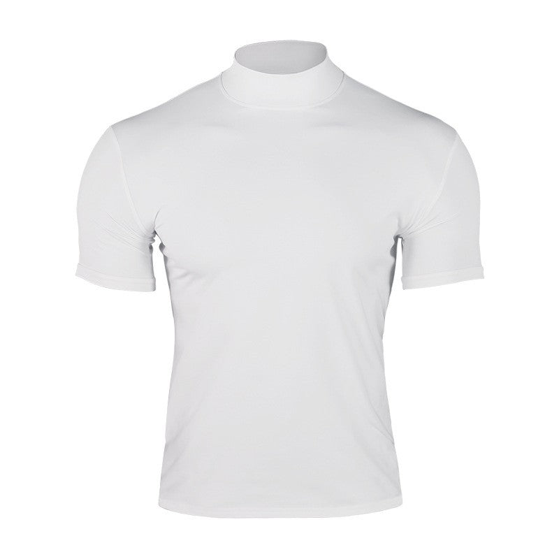 Cross-border Amazon 2024 summer solid color short-sleeved fashion bottoming shirt men's tight turtleneck T-shirt