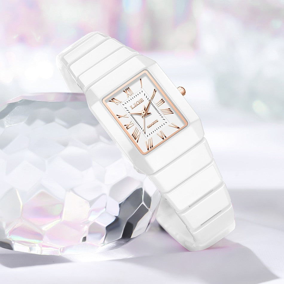 LIGE New Black Watch Women Fashion Creative Square Stainless Steel Ladies Waterproof Watches Elegant Bracelet Quartz Wristwatch