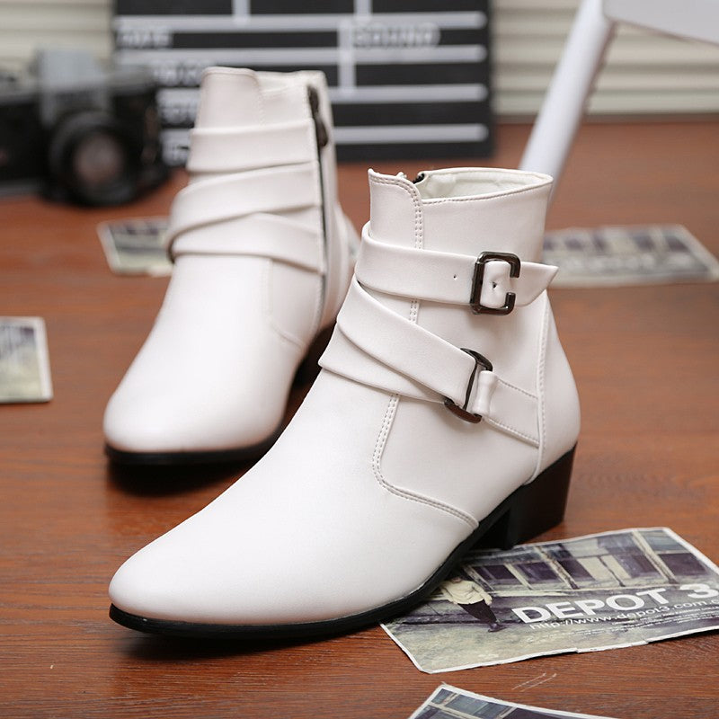 Hot Sale Luxury Chelsea Boots Men Pointed -toe Mens White Boots Black British Style High-heel Men Dress Boots Design Ankle Boot