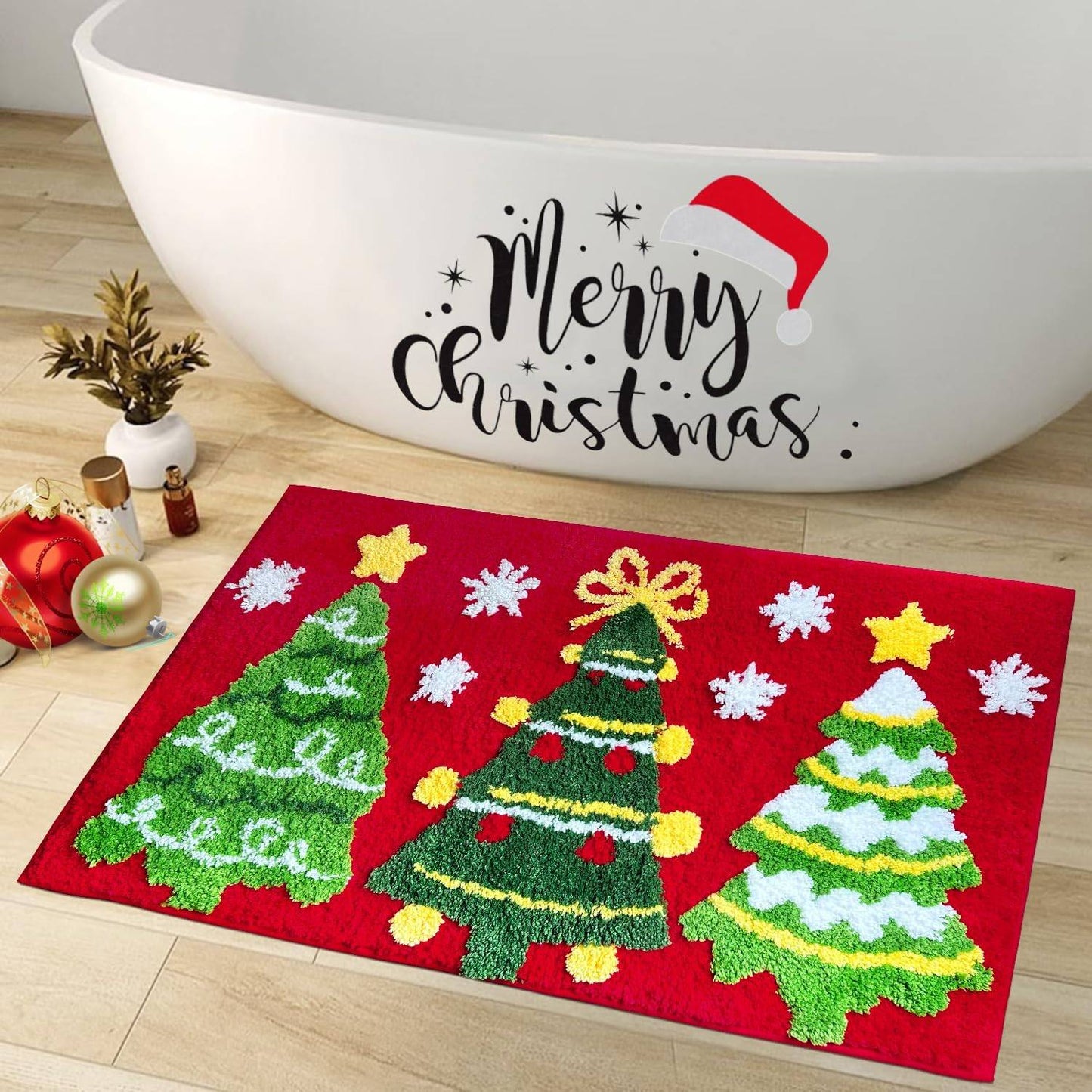 VIAMA Christmas Bathroom Rug Cute Plush Living Room & Bedroom Rug Non-Slip Absorbent Entryway Doormat Holiday Home Decor