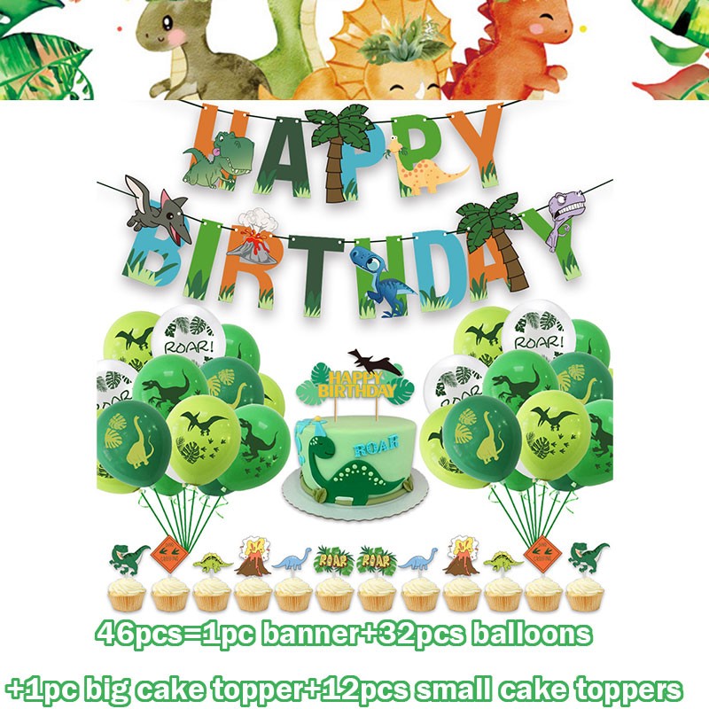 Happy Dinosaur Birthday Decoration Party Supplies Set Cup Plate Dinosaur Balloons Stickers Banner Gift Bags for Kids Boy Favors
