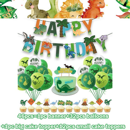Happy Dinosaur Birthday Decoration Party Supplies Set Cup Plate Dinosaur Balloons Stickers Banner Gift Bags for Kids Boy Favors