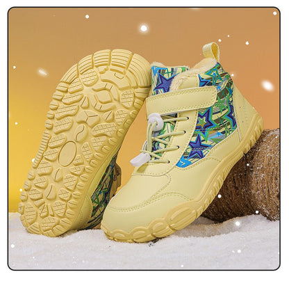 Waterproof Kids Barefoot Snow Boots 2025 New Wide Toe Winter Warm Fur Lined Shoes for Boys Girls Cold Weather Outdoor Sneakers