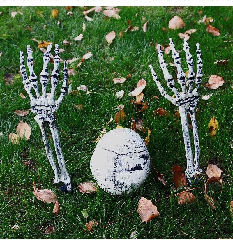 Halloween Realistic Skull Skeleton Head Human Hand Arms for Halloween Party Home Garden Lawn Halloween decor Skeleton Stakes