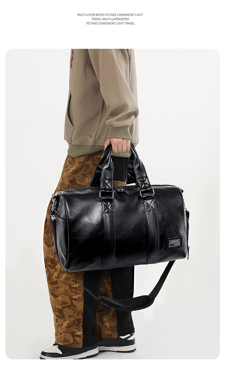Large Capacity Travel Bag PU Travel Handbag Men Carry On Luggage Duffle Bags Soft Casual Black Big Weekend Bags Travelling Tote
