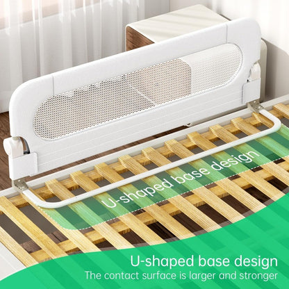 Toddler Folding Bed Rail with Enhanced Safety Anchors, Suitable for Bunk, Full, Queen, King, and Twin Beds (White)