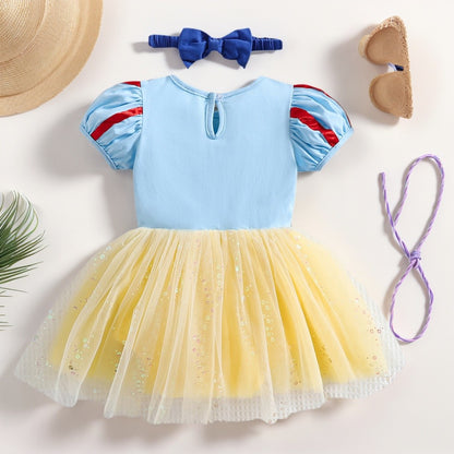 Infant Baby Girl Jumpsuit Dress Little Girl Princess Romper Dress With Headbands Kids Clothes Size 70-80-90-100