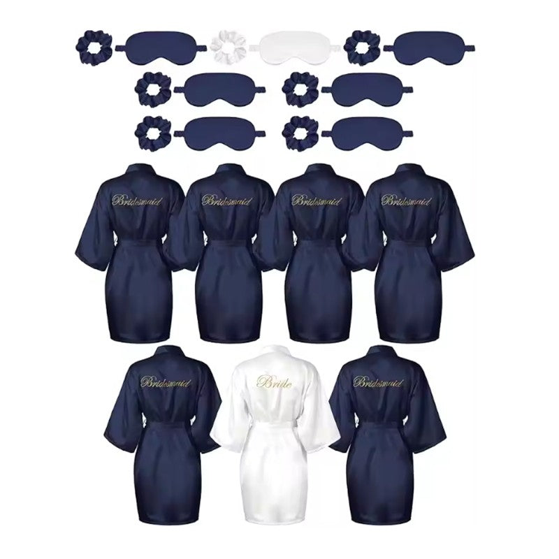 7 Pcs Bridesmaid Robe Sets Bride Silk Satin Bridal Party with Sleeping Eye Mask and Elastic Headband