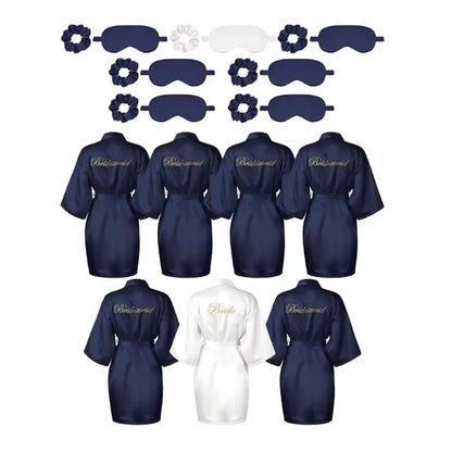 7 Pcs Bridesmaid Robe Sets Bride Silk Satin Bridal Party with Sleeping Eye Mask and Elastic Headband