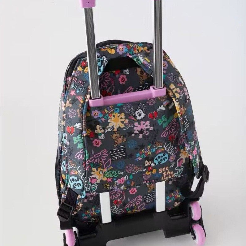 Mochila infantil nova 2024 Estampa completa de flores Mickey Mochila escolar infantil para meninas e meninos Bolsa infantil de moda desenho animado Mochila escolar