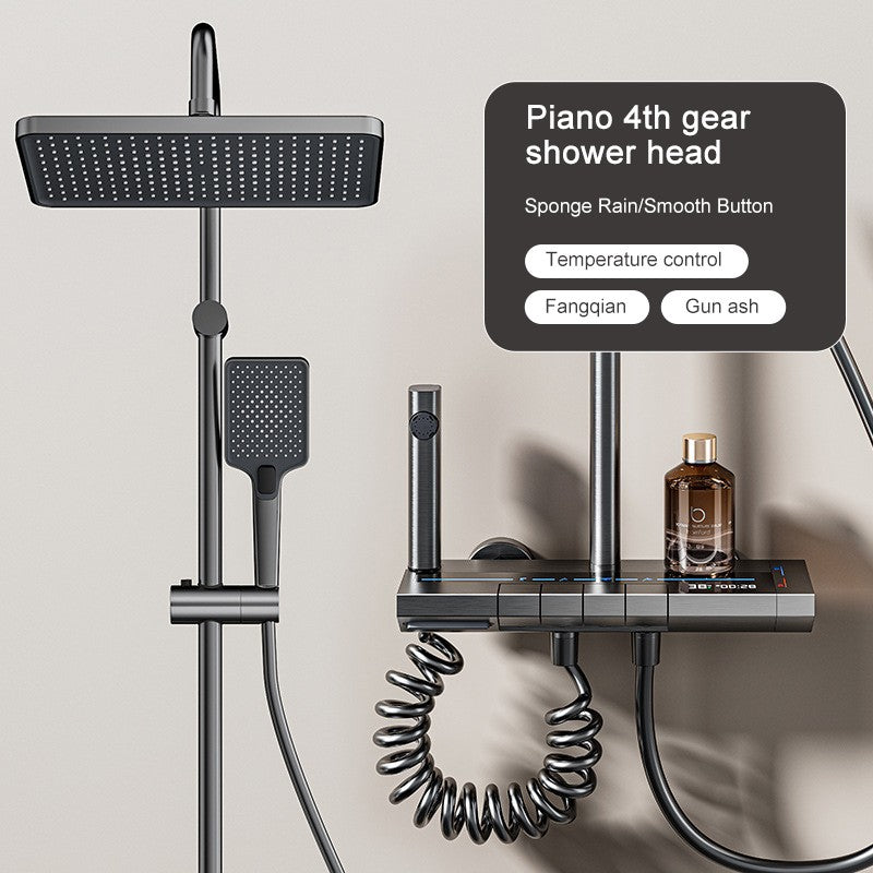 Conjunto Completo de Chuveiro de Banheiro Cinza com Display Digital Sistema de Chuveiro Conjunto Botão de Piano com Luz Ambiente Torneiras Chuveiro