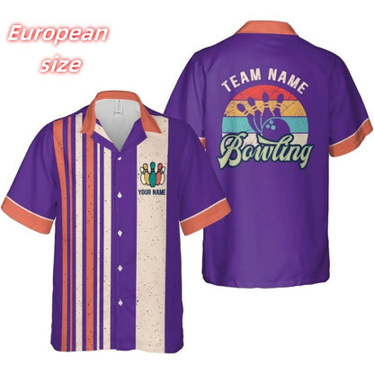 Striped Bowling Pattern Hawaiian Shirt For Men Customized Name 3D Printed Aloha Shirts Summer Loose Tops Blouses Short Sleeves