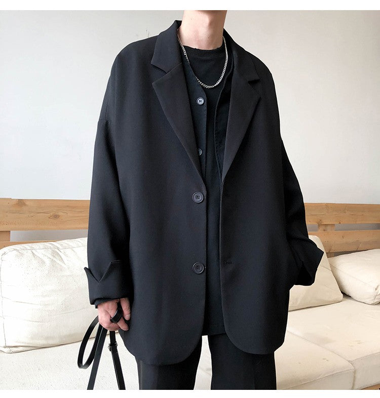 Autumn Men's Casual Solid Color Blazer Korean Style Business Single Trendy Oversize Business Suit Jackets Retro Daily Streetwear
