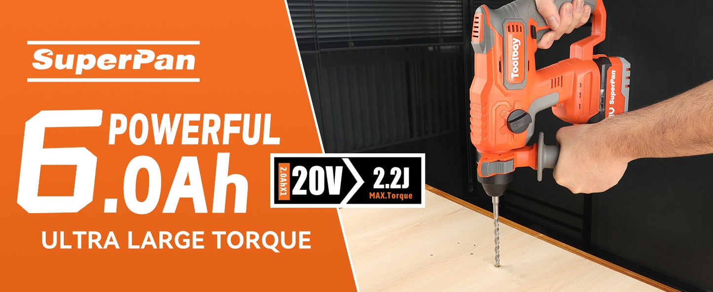 Furadeira de impacto rotativa sem fio Superpan Ferramenta portátil de 20V com bateria para furadeira elétrica