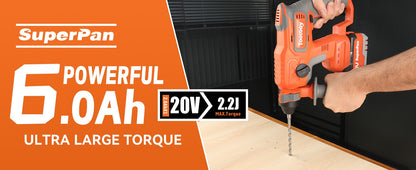 Furadeira de impacto rotativa sem fio Superpan Ferramenta portátil de 20V com bateria para furadeira elétrica