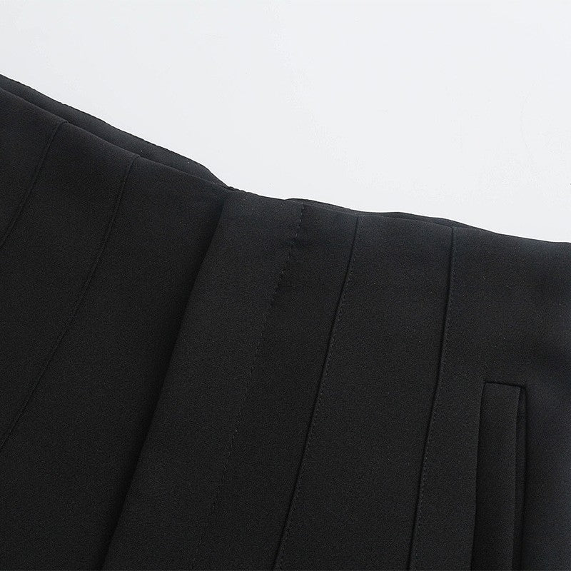 CLAZZAA Women Fashion Solid Front Zipper Pleated Straight Pants Vintage High Waist Full Length Female Chic Lady Trousers