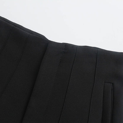 CLAZZAA Women Fashion Solid Front Zipper Pleated Straight Pants Vintage High Waist Full Length Female Chic Lady Trousers