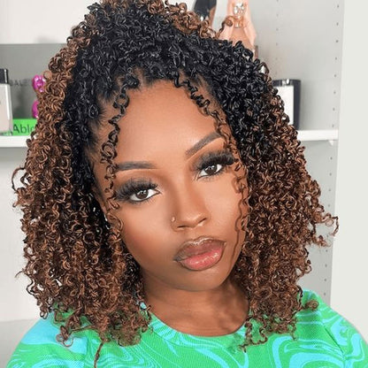 Cabelo de Crochê Yanky Twist de 8" pré-enrolado, Ombre Marrom, Cabelo de Crochê Sintético com Pontas Cacheadas, Cabelo de Crochê Yank Twist para Mulheres Negras