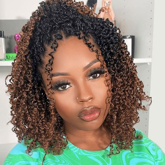 8"Yanky Twist Crochet Hair Pre-Looped Ombre Brown Synthetic Crochet Hair with Curly Ends Yank Twist Crochet Hair For Black Women
