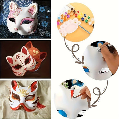 1-10pcs Japanese Mask Paper Blank Mask Halloween Cosplay Cat DIY Paintable Half Face Mask Animal Costume Party Decor Craft Prop