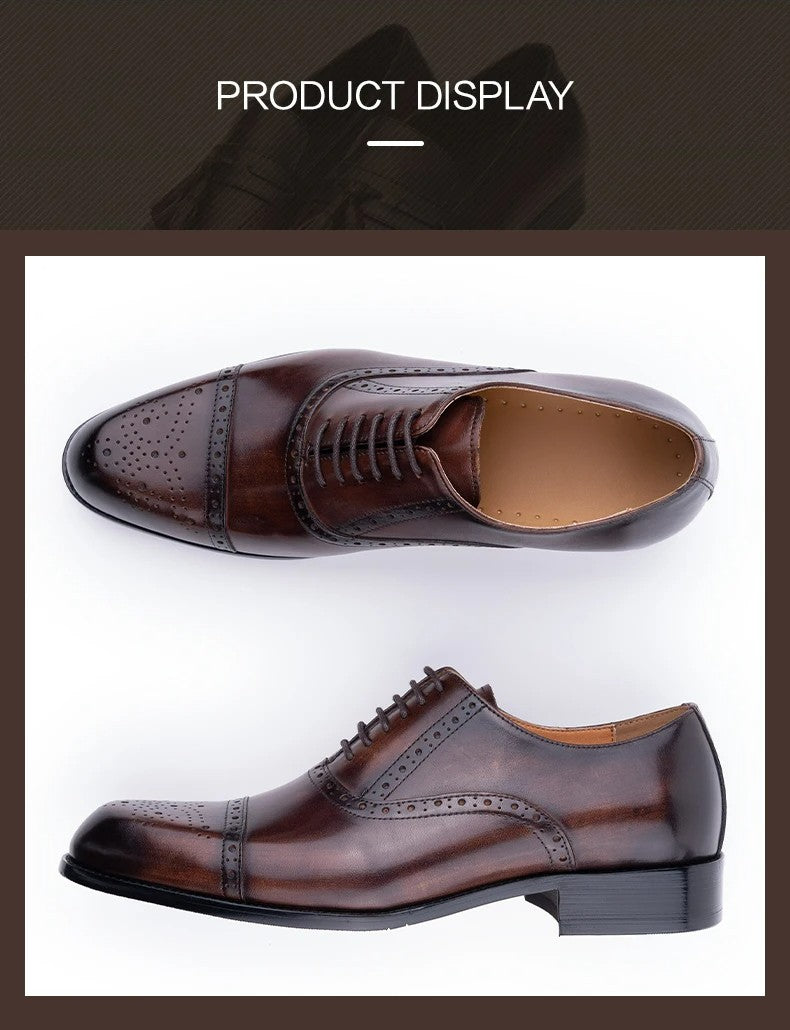 Classic Brogue Shoe Men's Business Suits Matches New Style Genuine Cowhide Handmade Formal Office Wedding Party Mans Dress Shoes