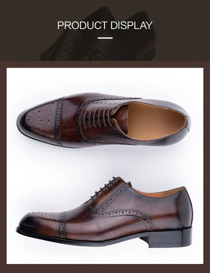 Classic Brogue Shoe Men's Business Suits Matches New Style Genuine Cowhide Handmade Formal Office Wedding Party Mans Dress Shoes