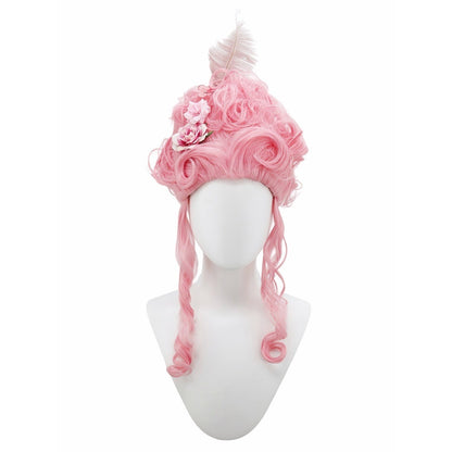 Pink Fluffy High-Top high quality Synthetic Wig | Queen's Hairstyle with Feather Flowers | Wig for Queen Cosplay
