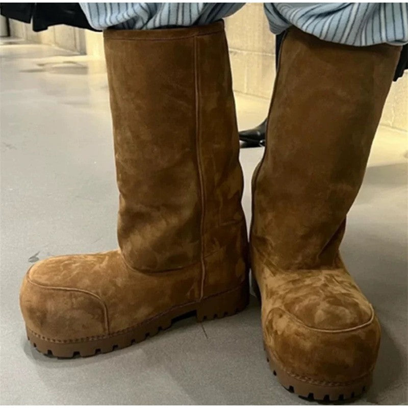 Fashionable Snow Boots Platform Elevating Warm Cotton Shoes Warm Big Head Design Long Boots Ladies All-over Brown Long Boots