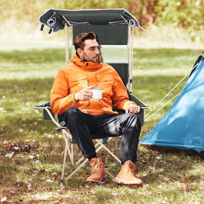 Cadeira de Acampamento CQ com Toldo, Cadeiras Esportivas para Adultos, Cadeira com Toldo e Apoio de Pés Removível, Cadeira para Pesca no Gelo com Porta-Copos