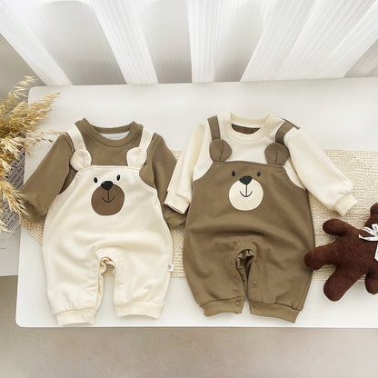 Autumn Baby Bodysuit Little Bear Pattern Dual Color Long Sleeve Warm Jumpsuit Baby Clothes Baby Boys Girls Romper 0-2 Years Old