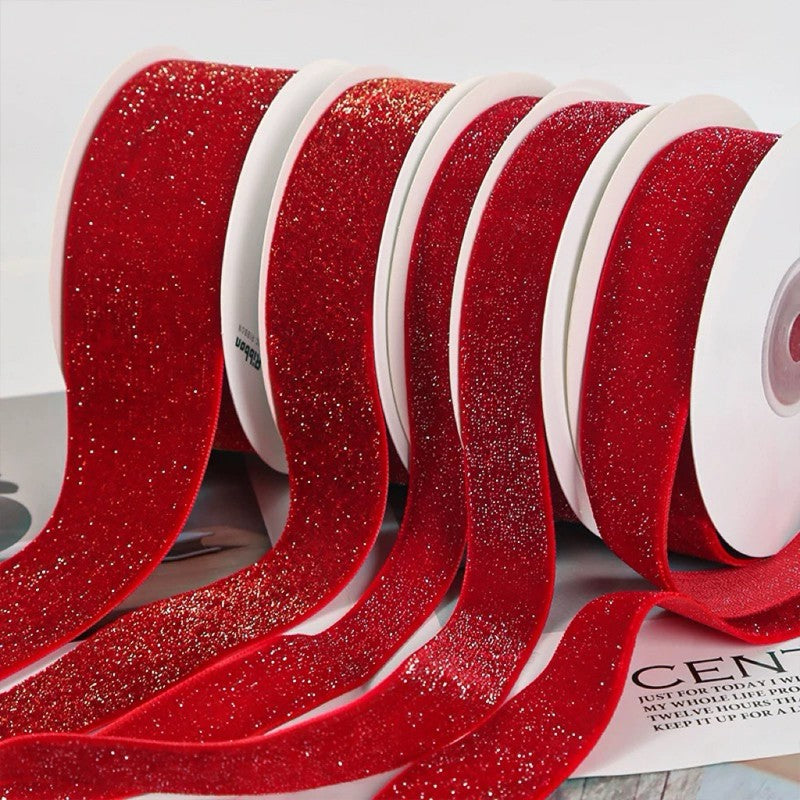 6/10/20/38mm Christmas Velvet Bow Gift Ribbon Packaging DIY New Year Red Velvet Gold Glitter Festival Ribbon for DecorationDD14