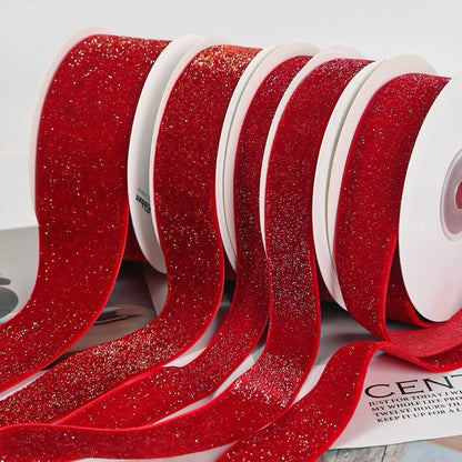 6/10/20/38mm Christmas Velvet Bow Gift Ribbon Packaging DIY New Year Red Velvet Gold Glitter Festival Ribbon for DecorationDD14
