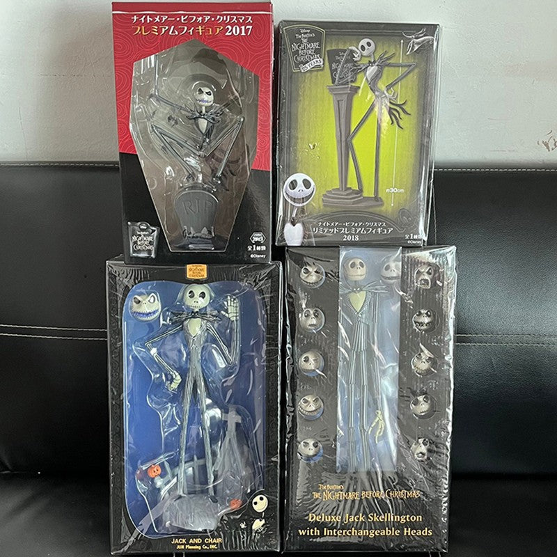 O Pesadelo Antes do Natal Jack Skellington Action Figure 12 Rostos Jack Jack Cadeira Versão Especial Modelo de Brinquedo Presente de Halloween