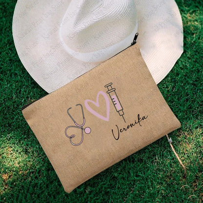 Stethoscope Nurse Custom Name Canvas Bag Organizer Travel Storage Medicine Bags Perfume Lipstick Pouch Personalized Gift Nurses