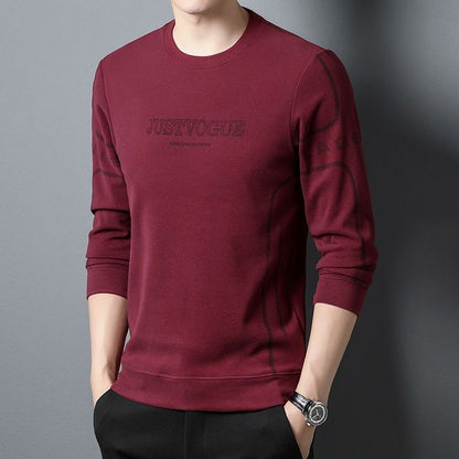Round Neck Pullover Sweatshirt Men Thermal Underwear Double Fleece Lining Long Sleeve T-Shirt Casual