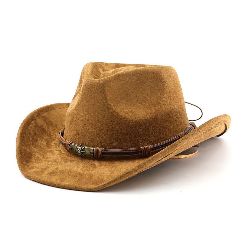 Chapéu Unissex de Cowboy/Cowgirl com Fivela, Chapéu Fedora Clássico de Aba Larga para Homens e Mulheres