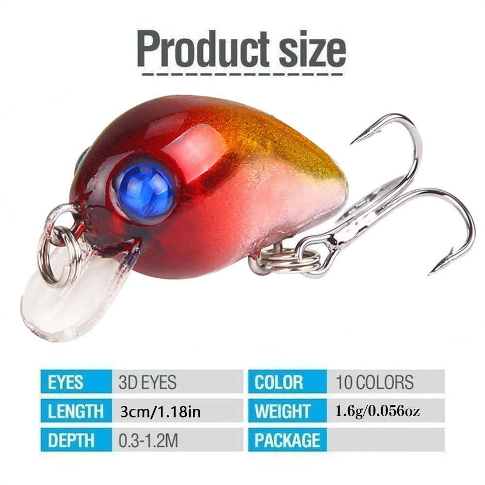 10 unidades de iscas de pesca tipo Crankbait, iscas de pesca pequenas flutuantes, iscas de pesca duras para robalo, iscas de pesca tipo Wobbler