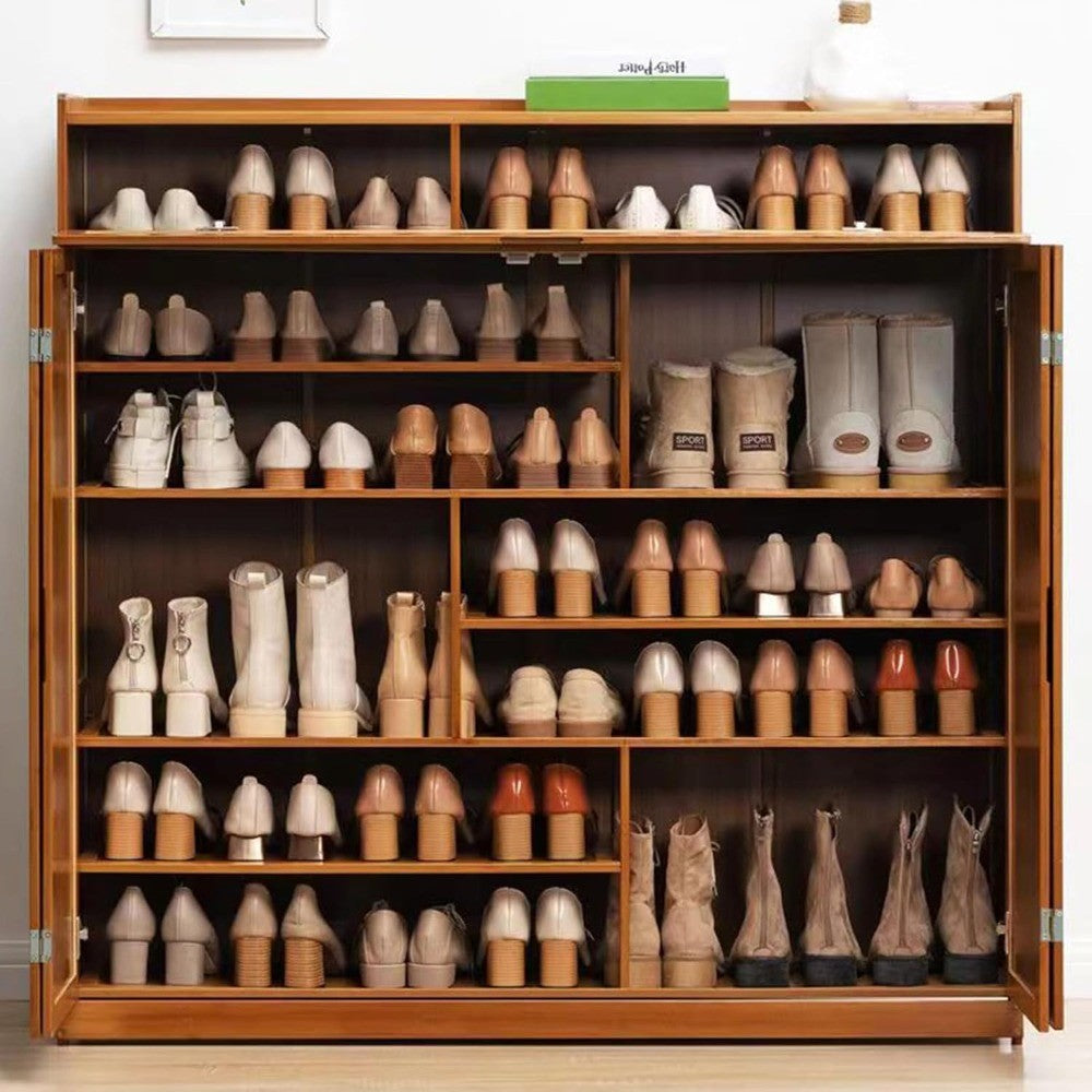 7-Tier Bamboo Shoe Cabinet Freestanding Organizer with Flip Doors for 36-40 Pairs Entryway Living Room Flip Door Rack