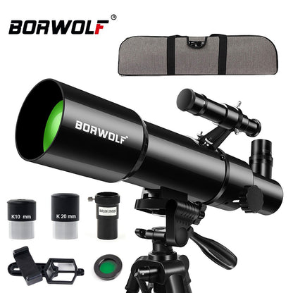 BORWOLF AZ80400 Telescópios Astronômicos para Adultos, Abertura de 80mm Montagem AZ de 400mm 200X HD para Observação da Lua, Estrelas e Pássaros