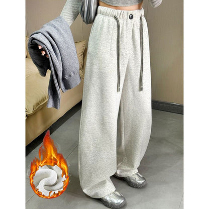 Winter Women Streetwear Baggy Fleece Pants Lady High Waist Snow Warm Plush Trousers Girls Slim Fit Daily Thermal Pants