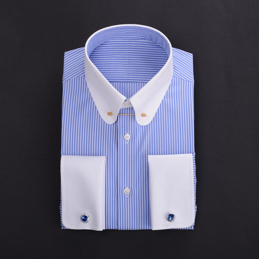 Men's Empire collar pinhole collar needle business shirt cotton retro round collar shirts for men