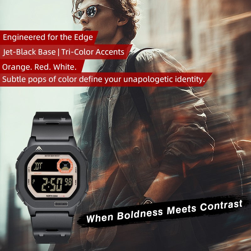 NORTH EDGE X1 Square Screen Digital Watch 2025 Men Women Sportswatch Waterproof 50M Stopwatch Countdown Alarm Clock Reloj Hombre