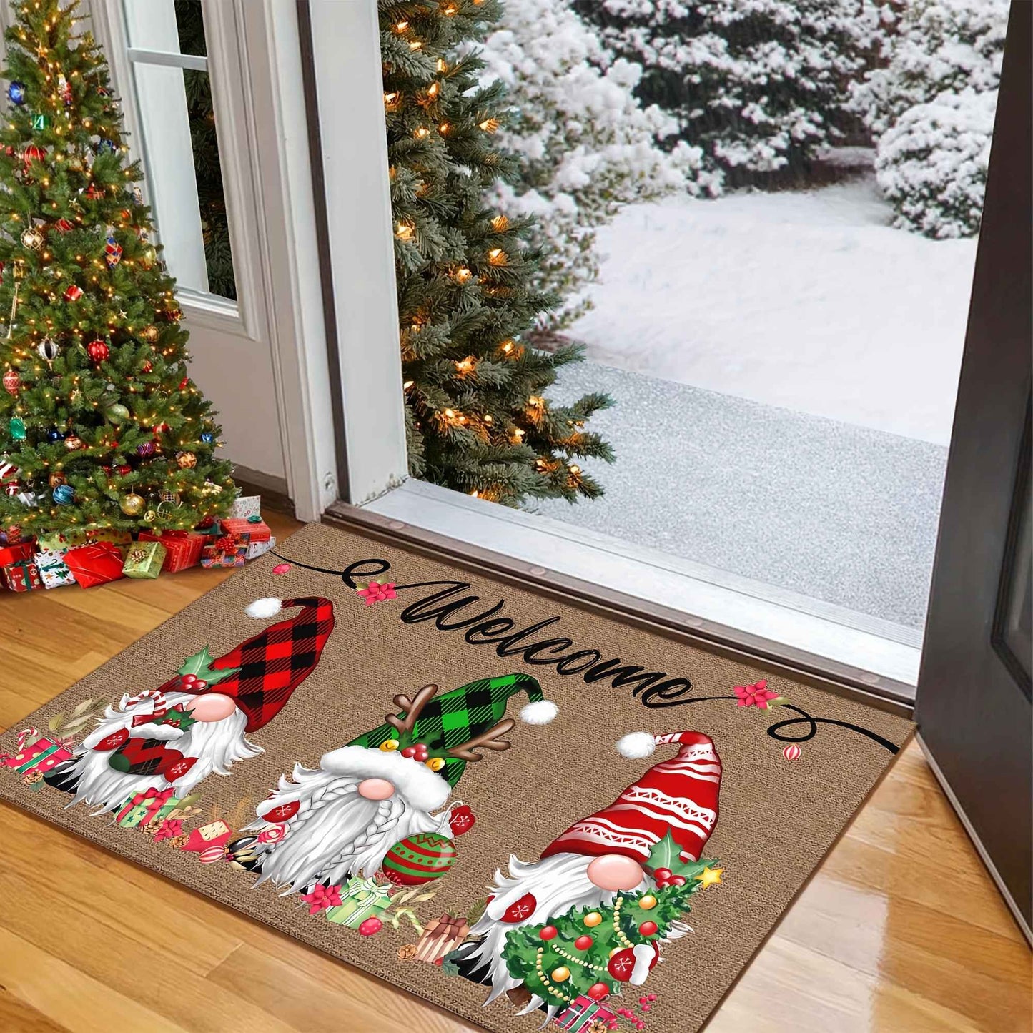 VIKAMA Christmas Elf Living Room & Bedroom Door Mat-Winter Holiday Decor With Anti-Slip Soft Material, Machine Washable
