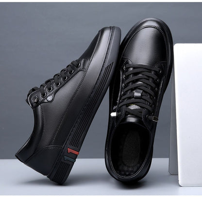 Spring Autumn Genuine Leather Shoes Men Footwear Soft Cowhide Casual Flat Brand Pure Black