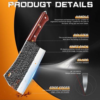 MDHAND Japanese Kitchen Knife Hand Forged Chef Knife Hammered Chopping Knife Corrosion-resistant Sharp Blade Cleaver with Sheath