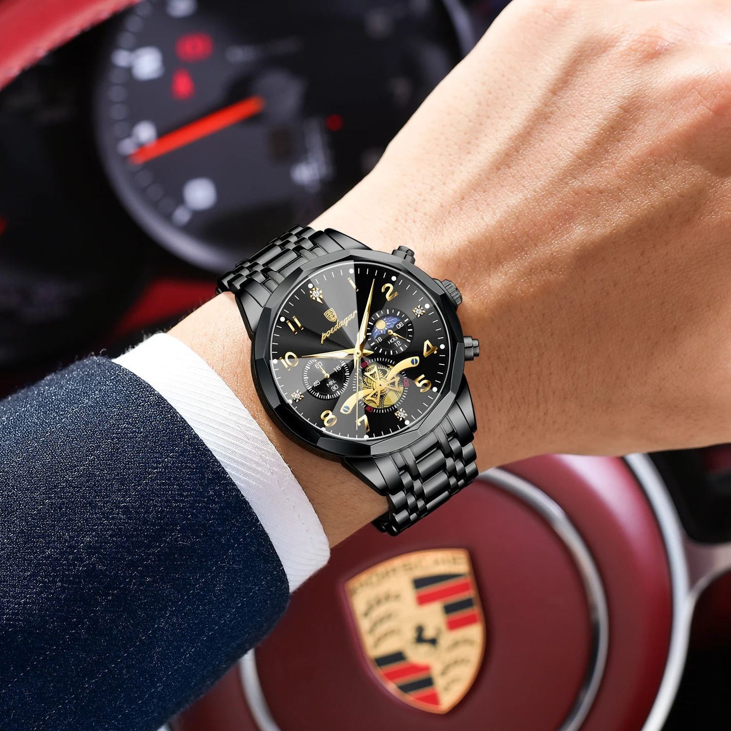 POEDAGAR Luxo Alta Qualidade Relógio de Pulso Masculino Cronógrafo Aço Inoxidável Quartzo Relógios Masculinos Impermeável Luminoso Relógio Masculino Reloj