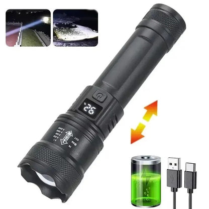High Strong Power Led Flashlights 300000LM Tactical Torch with Display Light USB Charging Camping Fishing Defensa Zoom Lantern